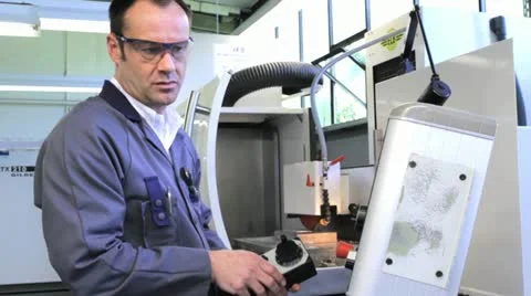 Metalworker operates CNC machine - 3 Stock Footage 11899838