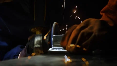 Metalworker at work with his grinder  Stock Footage 125788104