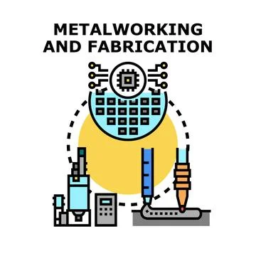 Metalworking and fabrication processes with digital control and automation Stock Illustration