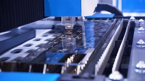 Metalworking Cnc Laser Machine. Close up lot of bright sparks 動画素材 107135118
