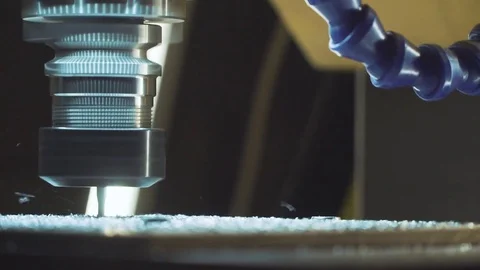 Metalworking CNC milling machine. Cutting metal modern processing technology. Stock Footage 77142307