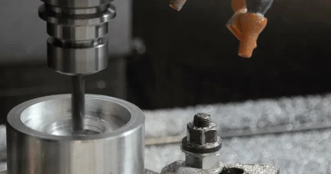 Metalworking CNC milling machine. Cutting metal modern processing technology. Stock Footage 87873211