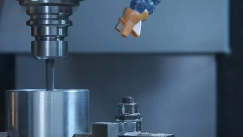 Metalworking CNC milling machine. Cutting metal modern processing technology Stock Footage 89843166