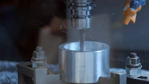 Metalworking CNC milling machine. Cutting metal modern processing technology Stock Footage 89843280