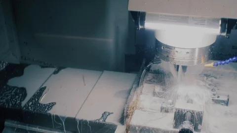 Metalworking CNC milling machine. Cutting metal modern processing technology. Video stock 104766321