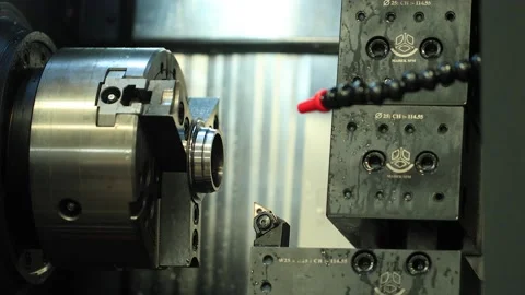 Metalworking CNC milling machine. Cutting metal modern processing Video stock 147905760