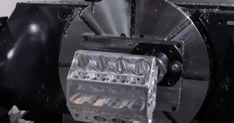 Metalworking CNC milling machine. Cutting metal modern processing technology. Stock Footage 159750471
