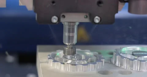 Metalworking CNC milling machine. Cutting metal modern processing technology. Stock Footage 159751008