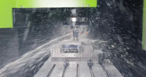 Metalworking CNC milling machine. Cutting metal modern processing technology. Stock Footage 248890540