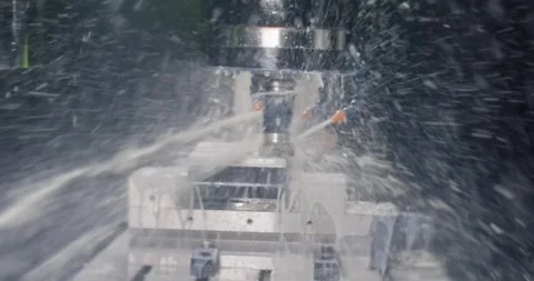Metalworking CNC milling machine. Cutting metal modern processing technology. Stock Footage 252377632