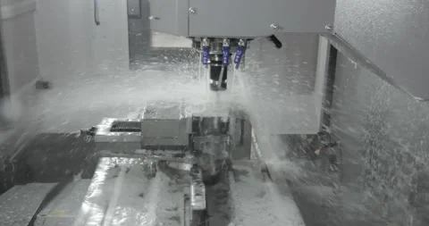 Metalworking CNC milling machine. Cutting metal modern processing technology. Stock Footage 264104643