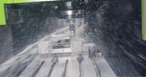 Metalworking CNC milling machine. Cutting metal modern processing technology. Stock Footage 293134977