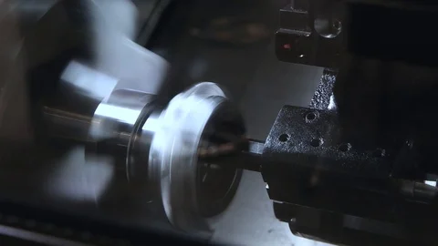 Metalworking CNC milling machine at work, steel cylinder part turning process Video stock 106887755