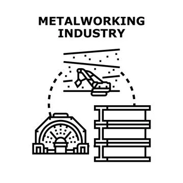 Metalworking industry process with extraction, processing, and finished produ Illustrazione stock