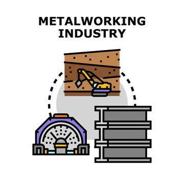 Metalworking industry process with extraction, processing, and finished produ 스톡 일러스트