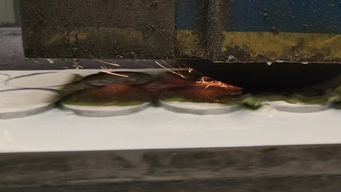Metalworking industry: a process of wet flat steel abrasion on horizontal Stock Footage 123561605