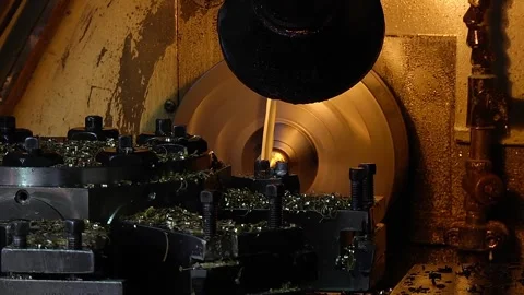Metalworking machine, at work, at the factory Stock Footage 146864613