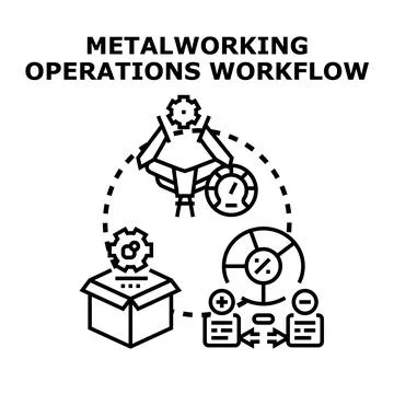 Metalworking operations workflow process automation technology Stock Illustration