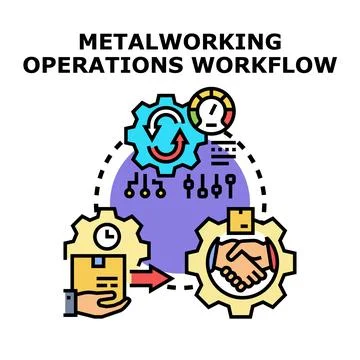 Metalworking operations workflow process concept icon Stock Illustration