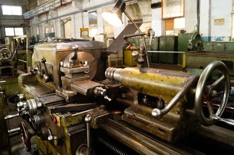 Metalworking workshop, metal processing machines. Levers of control of the machi Stock Photos