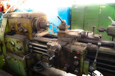 Metalworking workshop, metal processing machines. Levers of control of the machi Stock Photos
