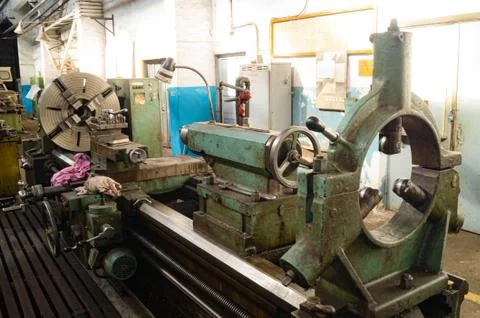 Metalworking workshop, metal processing machines. Levers of control of the machi Stock Photos