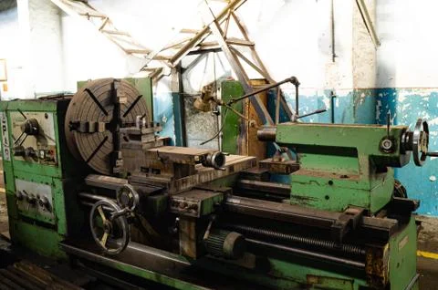 Metalworking workshop, metal processing machines. Levers of control of the machi Stock Photos