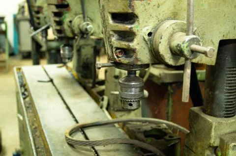Metalworking workshop, metal processing machines. Levers of control of the machi Stock Photos