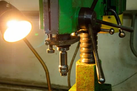 Metalworking workshop, metal processing machines. Levers of control of the machi Stock Photos