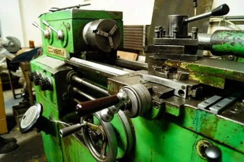 Metalworking workshop, metal processing machines. Levers of control of the machi Stock Photos