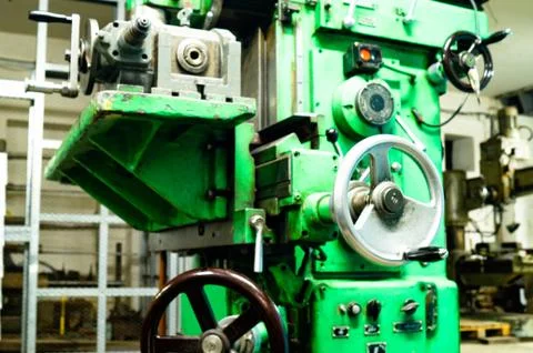 Metalworking workshop, metal processing machines. Levers of control of the machi Stock Photos