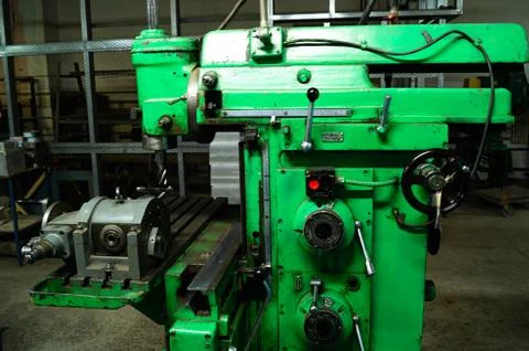 Metalworking workshop, metal processing machines. Levers of control of the machi Stock Photos