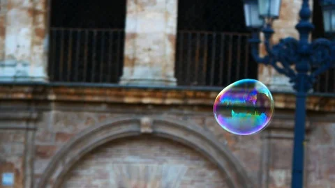 Metamorphosis of big soap Bubbles in Slow Motion. Close up view Stock Footage 87804267