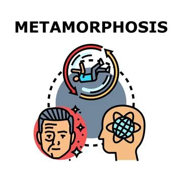 Metamorphosis concept with aging, mind, and personal transformation Stock Illustration