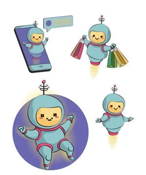 Metaphor chat bot icons set. Information engineering, artificial intelligence Stock Illustration