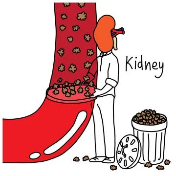 Metaphor function of human kidney to filter wastes and excess fluids from you Stock Illustration