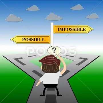 Metaphor humour design , impossible and possible choice road sign concept, Stock Illustration