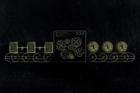 Metaphor of machine processing blockchains into crypto coins Illustrazione stock