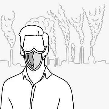 Metaphor man using shield as a disposable face mask to protect smoke vector i Stock Illustration