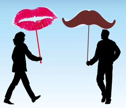 Metaphor of rendez vous between a man and a woman. Stock Illustration