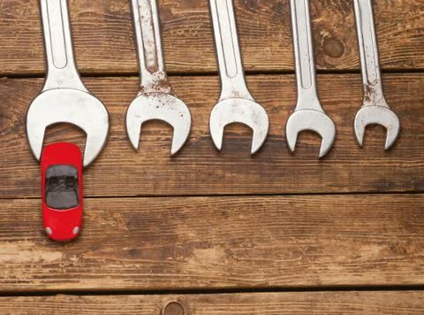 Metaphor.auto repair.top view. Stock Photos
