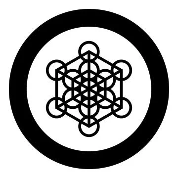 Metatron cube Sacred geometry icon in circle round black color vector illus.. Illustrazione stock