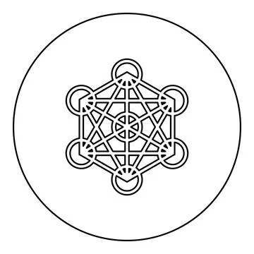 Metatron cube Sacred geometry icon in circle round black color vector illus.. Illustrazione stock