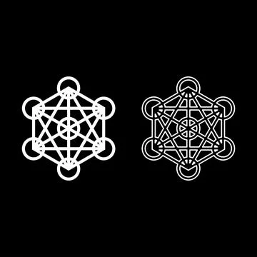 Metatron cube Sacred geometry set icon white color vector illustration imag.. Illustrazione stock