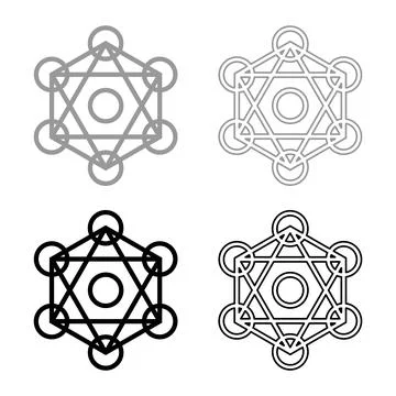Metatron cube Sacred geometry set icon grey black color vector illustration.. Stock Illustration