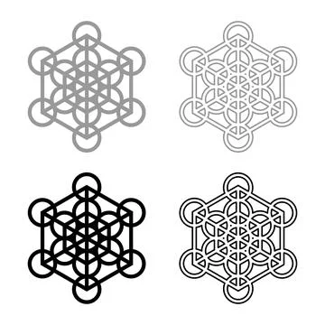 Metatron cube Sacred geometry set icon grey black color vector illustration.. Stock Illustration