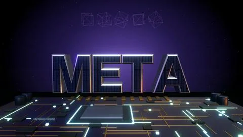 Metaverse 3D Text with Blockchain Cubes on a Circuit Board Stock Illustration
