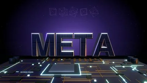 Metaverse 3D Text with Blockchain Cubes on a Circuit Board Stock Illustration
