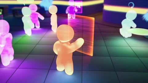 Metaverse avatar is hacking and stealing data with virtual screen Stock Footage 221081777
