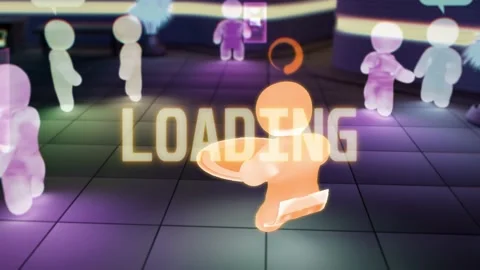 Metaverse avatar with loading message - slow connection problems Stock Footage 222136875